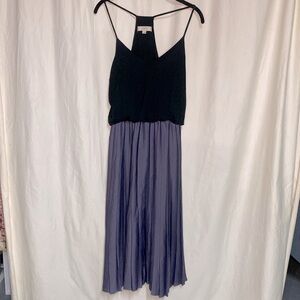 LOFT Women’s S Midi Dress Pleated Plum Blackk Strappy Racer back upper